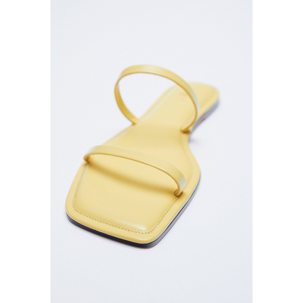 Yellow Zara Leather Square Toe Slip-On Slides Sandals (NWT) - Picture 4 of 6